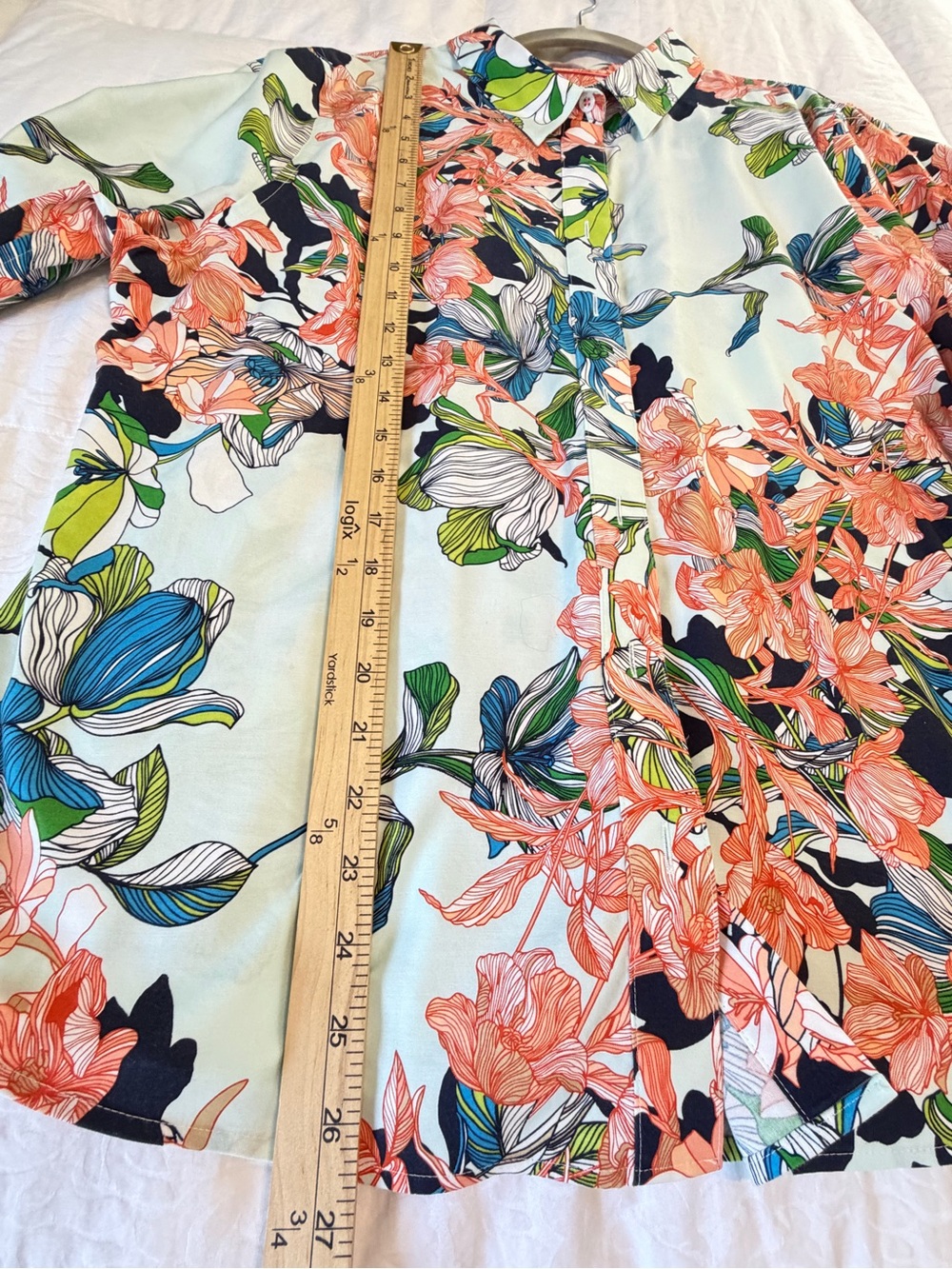Chico's Mint Floral Button-Down Shirt with Coral, Navy & Green Accents - Picture 8 of 10